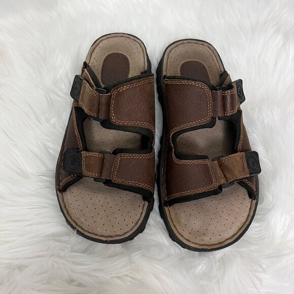 Earth Shoe Mens 8.5 Brown Leather Double Strap Slip On Sandals Outdoor Hiking
